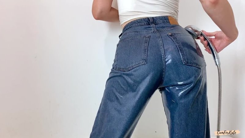 Soaking blue jeans and wet top