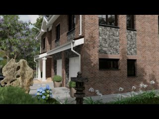 Визуализация проекта двухэтажного дома🏠 из бревенчатых элементов для большой семьи