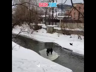 В Златоусте школьники устроили заплыв на льдине по реке Ай