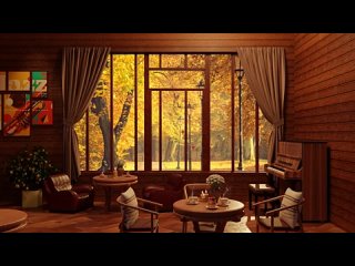 Осенний полдень уютная кофейня 4k ☕ Шикарная джазовая музыка для учебы и работы