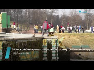 27 апреля в Петергофе торжественно запустят фонтаны. В Нижнем парке уже началось снятие зимних футляров с фонтанной скульптуры
