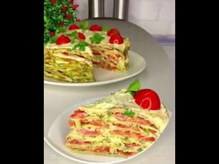 Вкуснейшая аппетитная освежающая🔥 закуска - торт🍰 из кабачков👍❤