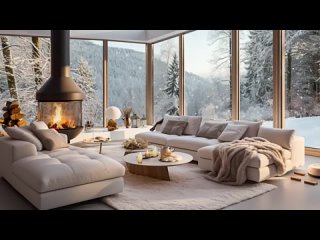 Winter Day in Apartment Space With Fireplace _ Relaxing Jazz Music for Worki