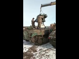 Installation of a combat module with a 2A72 30 mm cannon from a BTR-82A. on a captured Ukrainian infantry fighting vehicle BWP-1