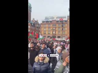 Demonstranten scanderen de slogan Stop de genocide! in Kopenhagen, de hoofdstad van Denemarken, protesteerde tegen Israli