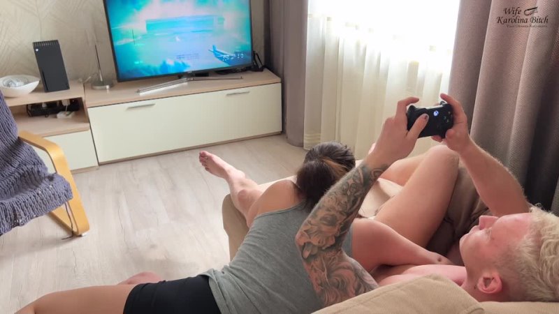 Stepson plays the game console and fucks his hot mommy in the