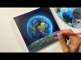 Рисование планеты Земля акриловыми красками
