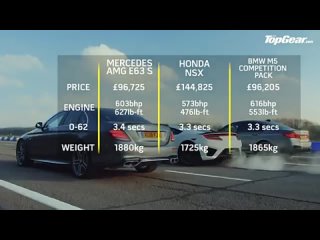Honda NSX vs BMW M5 Competition vs Mercedes-AMG E 63 S  Drag Races  Top Gear
