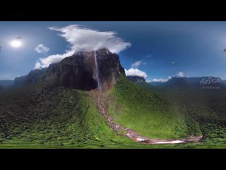 360 video, Angel Falls millions of years ago. 4K aerial video