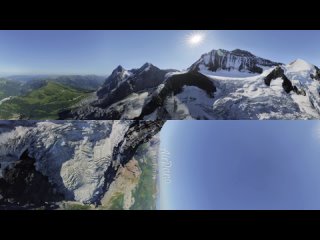 Lauterbrunnen. The valley of waterfalls and mountain peaks. Switzerland. Aerial 360 video in 12K