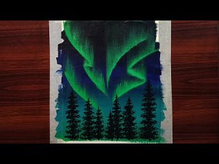 How to paint Northern lights _ Simple acrylic painting for beginners _ Aurora bo