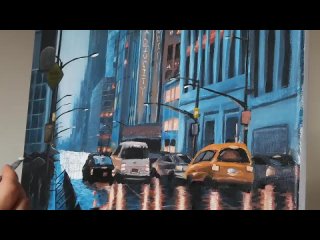 Rainy City Painting with Acrylics _ Painting with Ryan