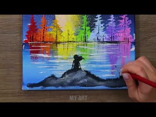 Easy Acrylic Technique Painting Moonlight Step By Step