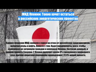 МИД Японии: Токио хочет остаться в российских энергетических проектах