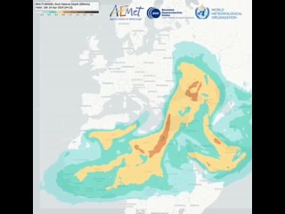 Карта разгула пыльной бури из Сахары. Над Югом и Центром России будет гулять в течении как минимум 72 часов, сообщает Барселон