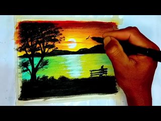 alone at sunset painting 🖌️ for beginners ideas in water colour painting ideas