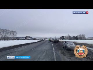 Момент наезда автомобиля на двух пешеходов на трассе в Башкирии попал на видео