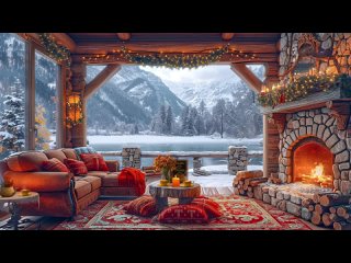 Cozy Winter Atmosphere in Forest  Luxury Porch Space with Soft Jazz Music  Fi