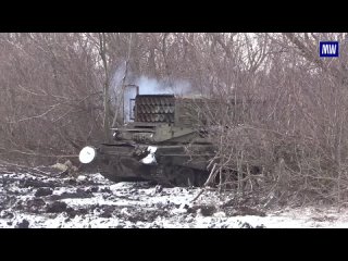 TOS-1A Solntsepyok crews of the Vostok group of troops burn out strongholds of the Ukrainian Armed Forces in the Ugledar area wi
