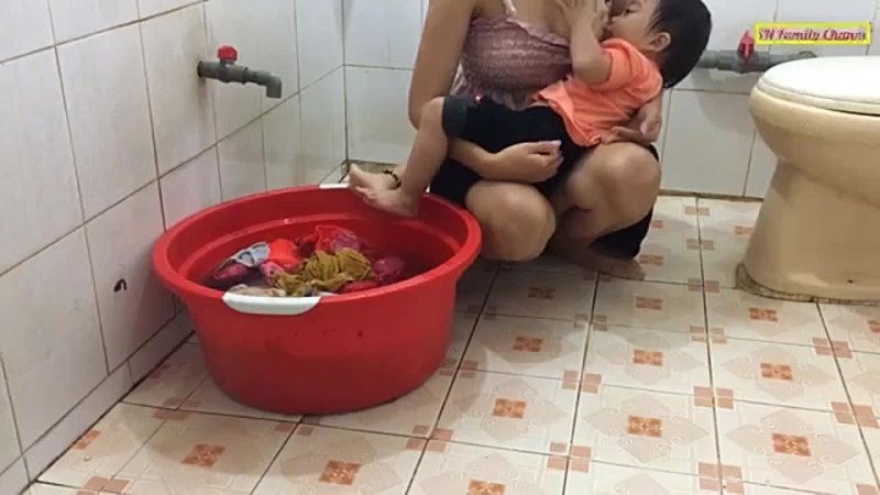 Beautiful Vietnam Mom Breastfeeding tiny infant educational videos do