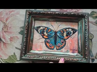 Лазурная бабочка живопись в смешанной технике