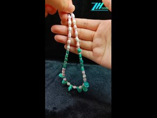 Natural turquoise and  Sakura agate Princess spiny oyster handmade gemstone necklace 20240410-02-08