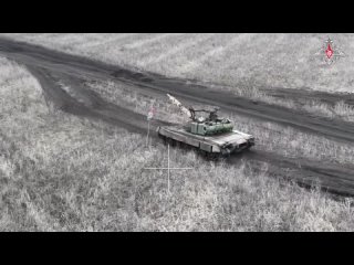 Zapad Group of Forces T-80BV tank crews destroy camouflaged dugouts, observation posts, and AFU manpower