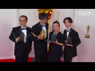 Godzilla Minus One team Masaki Takahashi, Takashi Yamazaki, Kiyoko Shibuya and Tatsuji Nojima pose for photos at The Oscars