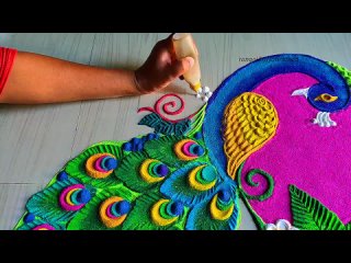 #1217   2 peacock rangoli designs for positive environment using sand color