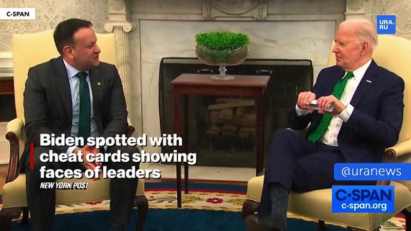 Biden spotted with cheat cards with photos of Irish leaders and how to pronounce their