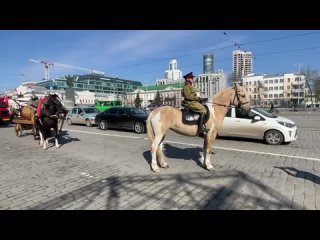 По Екатеринбургу медленно прокатилась колонна пожарных машин с лошадью во главе