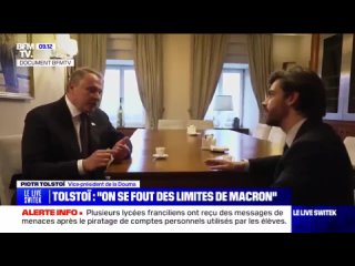 🇫🇷 ️🇷🇺 Le vice-président de la Douma d’État, Piotr Tolstoï, a déclaré dans une interview accordée à la chaîne de télévision fran