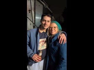 Dylan O’Brien with Hair and Makeup Artist Anne Sellery behind the scenes on the set of “Twinless” in Portland, Oregon.