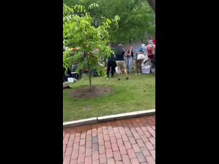 A Zionist came into the Gaza encampment at University of Pennsylvania today spraying an unknown chemical across the area