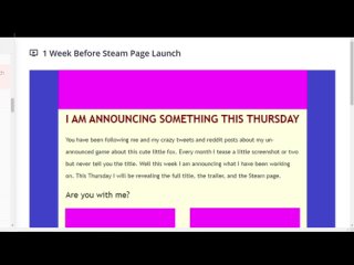 1 Week Before Steam Page Launch