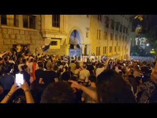 Des manifestants arborant le drapeau ukrainien ont endommag le portail de l'entre de service du btiment du Parlement gorgien