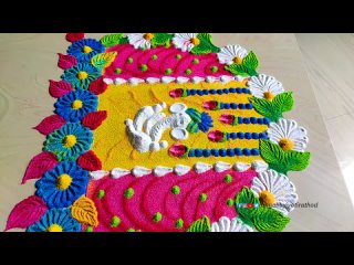 #1323 Ganesh chaturthi rangoli   satisfying video   sand art   festival rangoli