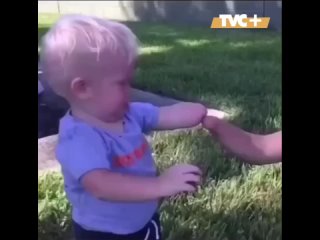 Эмоции малыша, который впервые встретил кого-то, у кого такая же ручка, как у него