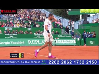 Теннис.  Новак Джокович -  Роман Сафиуллин. ATP1000  Монте-Карло. 9 апреля 2024.