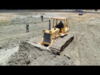 Great Project Wonderful View Landfill New Dump Truck And Bulldozer Pushing Cut off Level Land