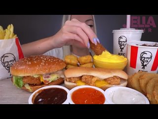 [JELLA ASMR] ASMR EATING KFC, FRIED CHICKEN, BURGER, CHEESE, ONION RINGS, NUGGETS (FAST FOOD) MUKBANG, 치킨 감자튀김 먹방