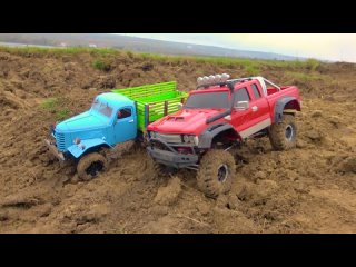 RC Zil 131 Truck and Blue 4x4 Crawler Car Off Road Race