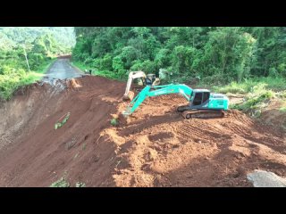 New Update EPIC Excavator Operation Clears and Restores Cut Off Road Landslide CAT  KOBELCO