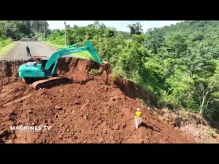 New Update Excavator Bulldozer Digging Soil Restoration Mountain Road Cut Off By Landslide