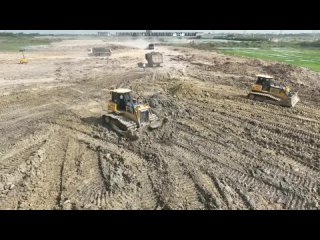 New Update Lake Filling Method Dump Truck Management Bulldozer Long Pushing Clearing Dirt Mud