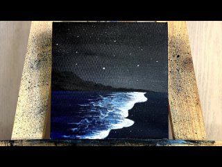 Easy Sea painting🌊_beach painting🏖️_How to paint Sea in the starry night✨_#sea