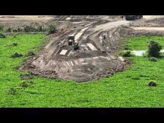 Great Work Sand Filling Up New Road Construction Technology Bulldozer Truck Spreading Sand