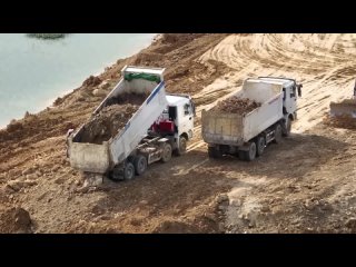 Incredible Bulldozer And Dump Truck Building New Road Over Big Lake Bulldozer SHANTUI Clearing Dirt
