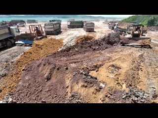 Incredible Huge Land Reclamation Project Massive Truck Unloading and Bulldozer Pushing Soil Stone