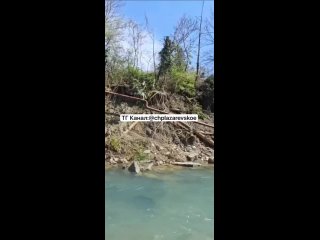 Газовая труба обрушилась в реку Западный ДагомысТакое видео сняли очевидцы, которые проходили по реке на лошадях.
